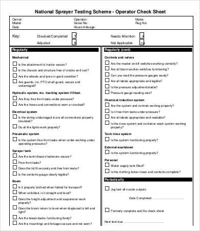 nsts operator check sheet template