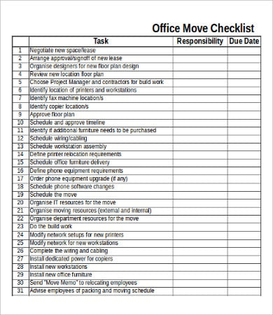 office move checklist template excel