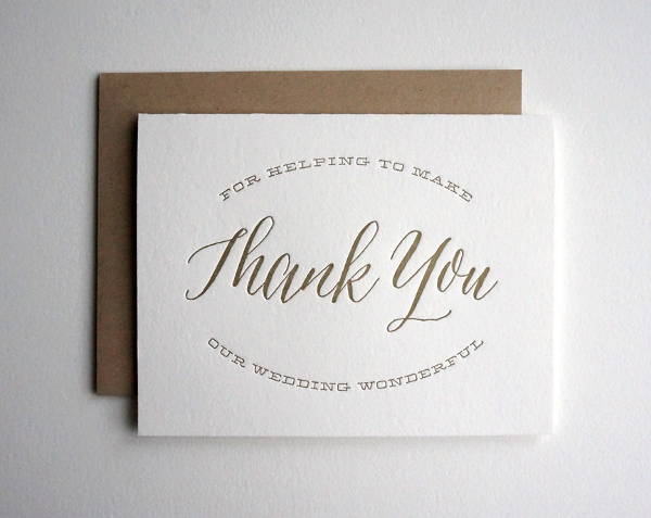 letterpress wedding thank you card