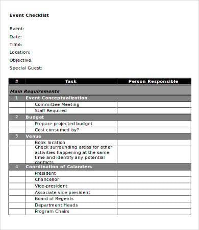 event checklist template excel