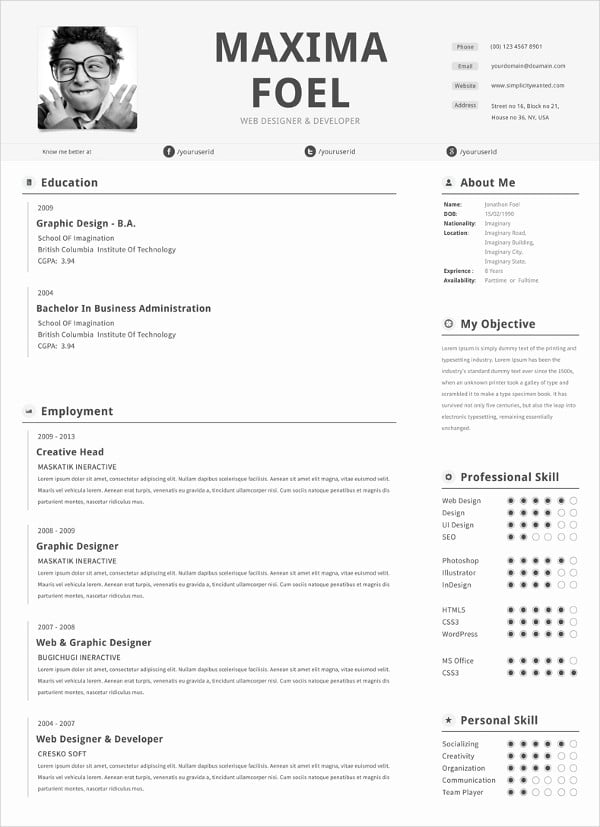 9  one page resume templates