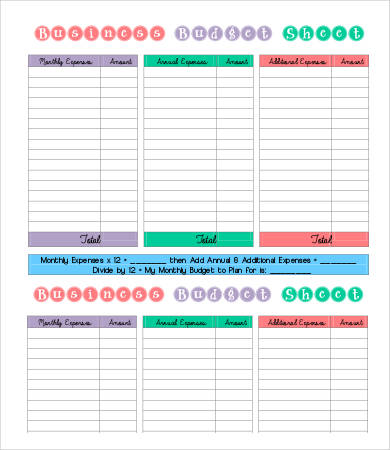 business budget sheet sample
