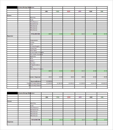 student budget sheet sample