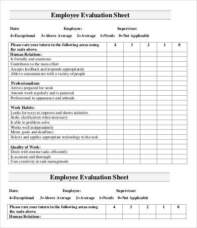 employee evaluation sheet template