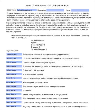 employee evaluation of supervisor template