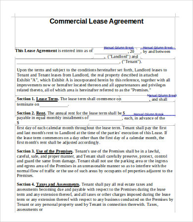 Commercial lease agreement example