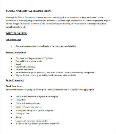 professional resume format example