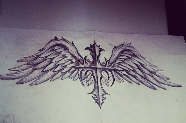 cross with wings drawing