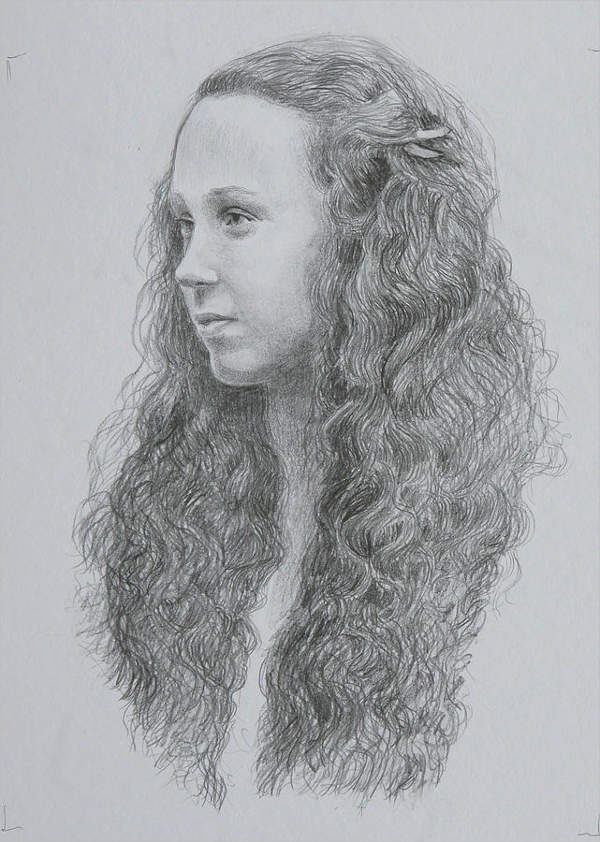 pencil sketch of an anime girl with a curly hair