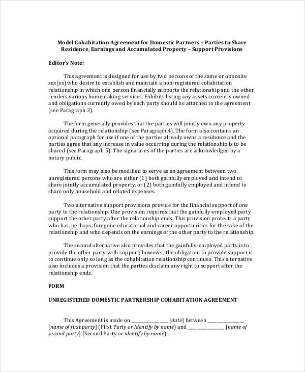 cohabitation agreement template for domestic partners