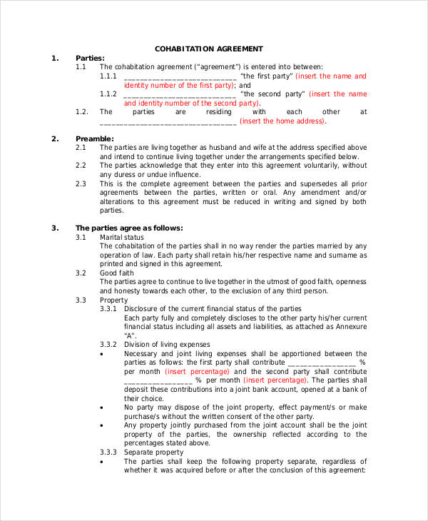 Cohabitation Agreement Template 8 Free Word PDF Format