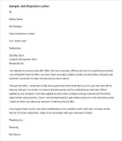 job rejection letter
