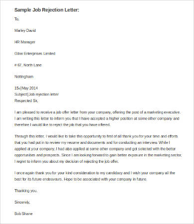 job rejection letter