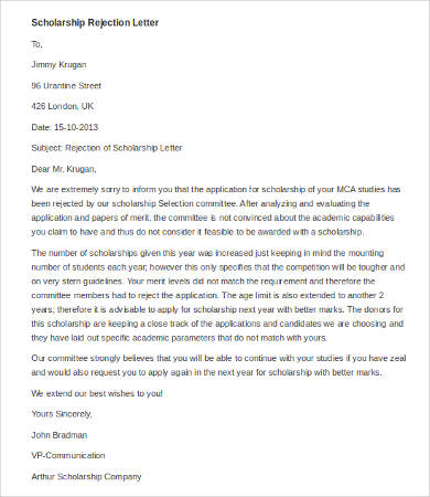 scholarship rejection letter