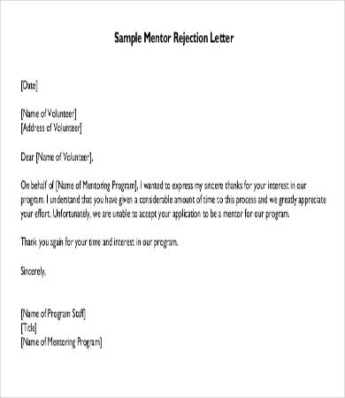 mentor rejection letter