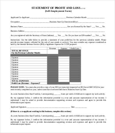 self employment profit and loss statement form1