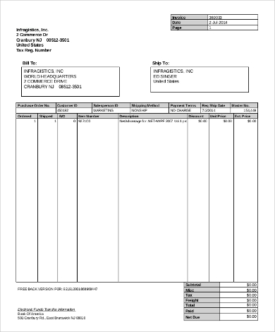 blank invoice form