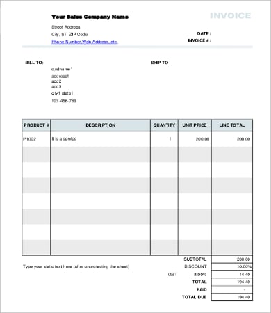 sales invoice template word download free