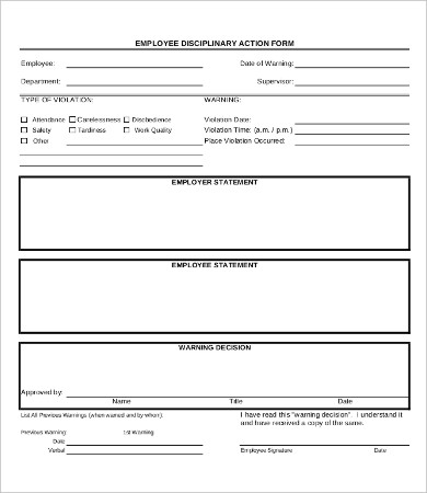 free printable employee disciplinary forms