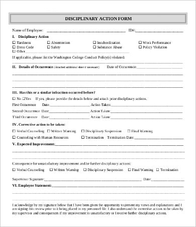 Free Employee Disciplinary Action Form Template from images.template.net
