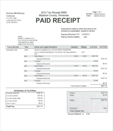 receipt for tax paid