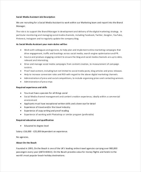 10 Social Media Job Description Templates PDF DOC