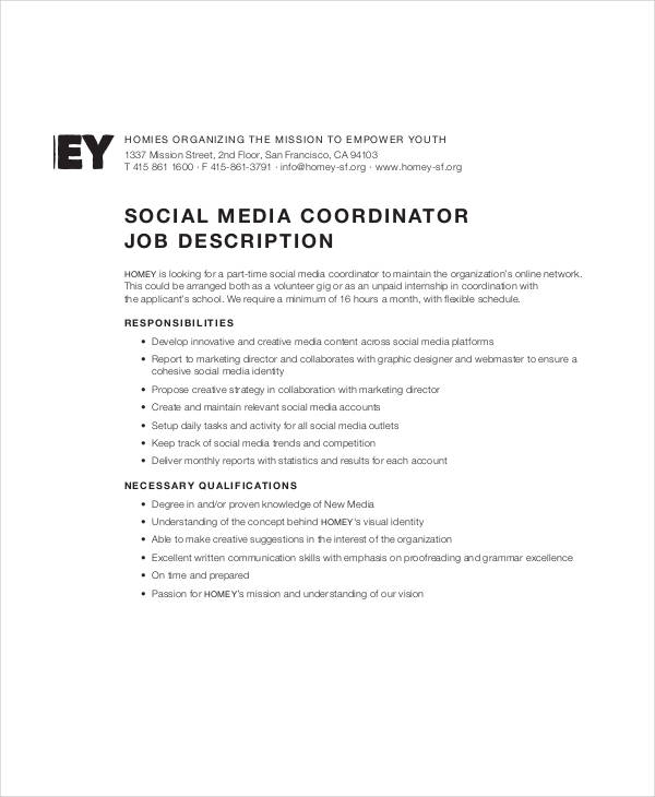 10 Social Media Job Description Templates PDF DOC