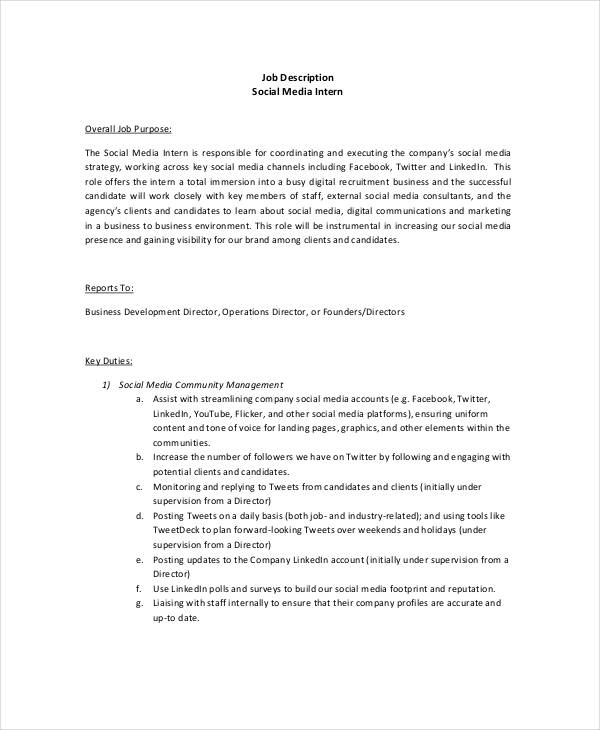 10 Social Media Job Description Templates PDF DOC