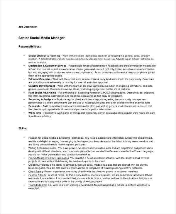 10 Social Media Job Description Templates PDF DOC