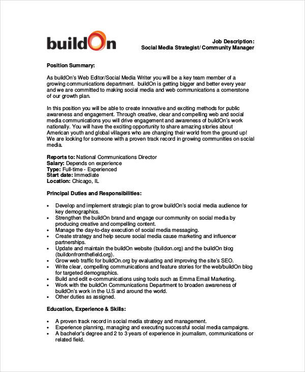 10+ Social Media Job Description Templates PDF, DOC