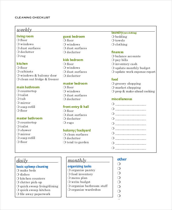 free weekly checklist template