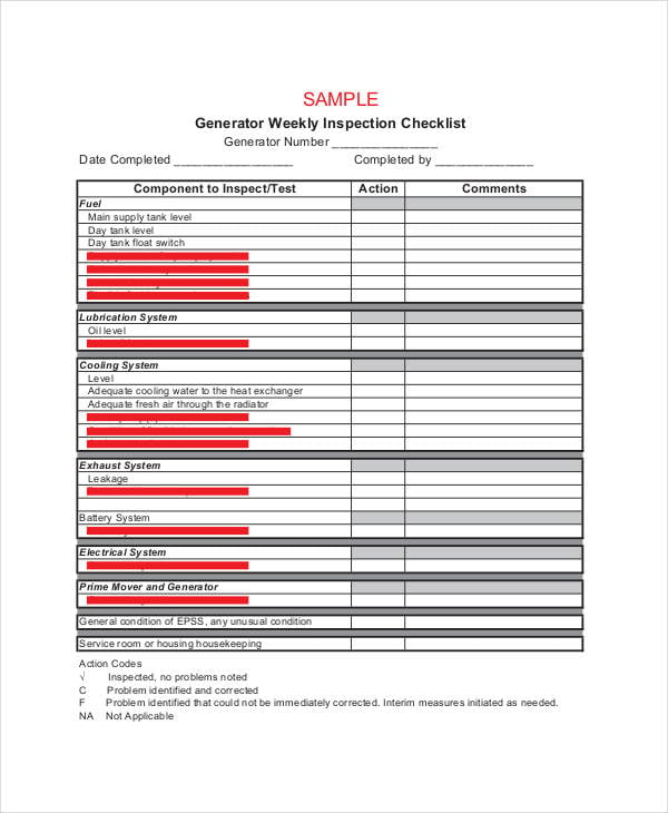 weekly inspection checklist template