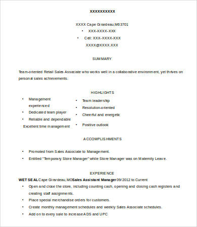 assistant manager resume template