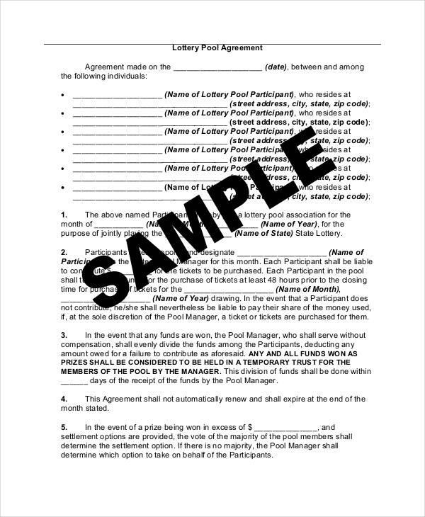 Lottery Pool Agreement Template 7+ Free PDF Documents Download