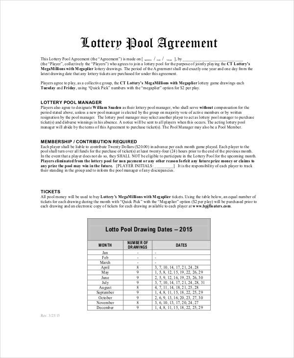 Lottery Pool Agreement Template - 7+ Free PDF Documents Download