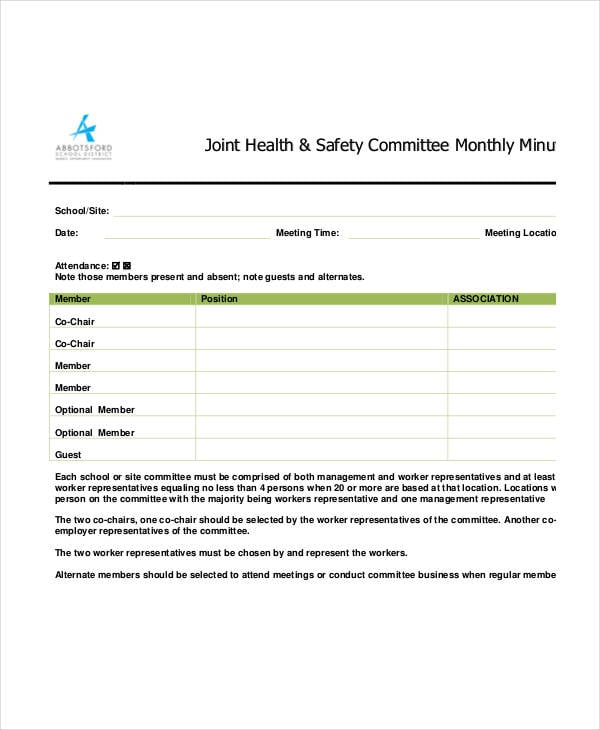 monthly safety meeting minutes template