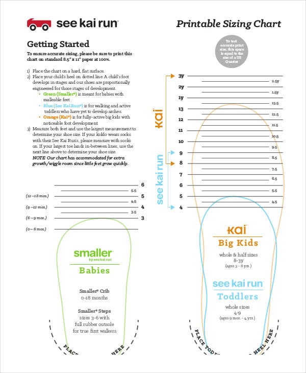 Printable Shoe Size Chart 21+ PDF Documents Download