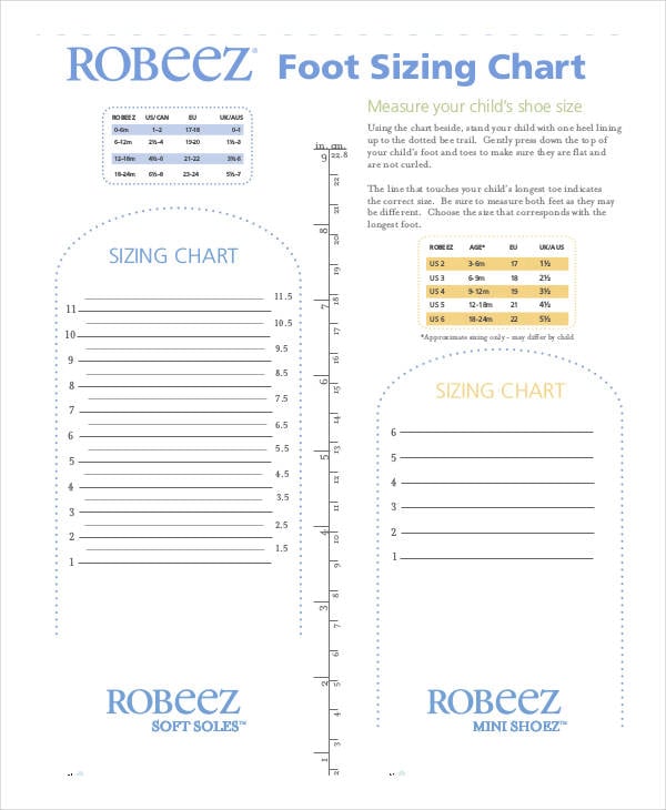 Printable Shoe Size Chart 9+ Free PDF Documents Download