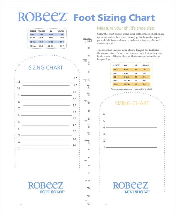 Printable Shoe Size Chart 21+ PDF Documents Download