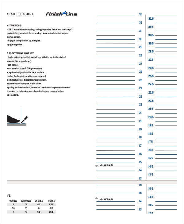 printable preschool shoe size chart