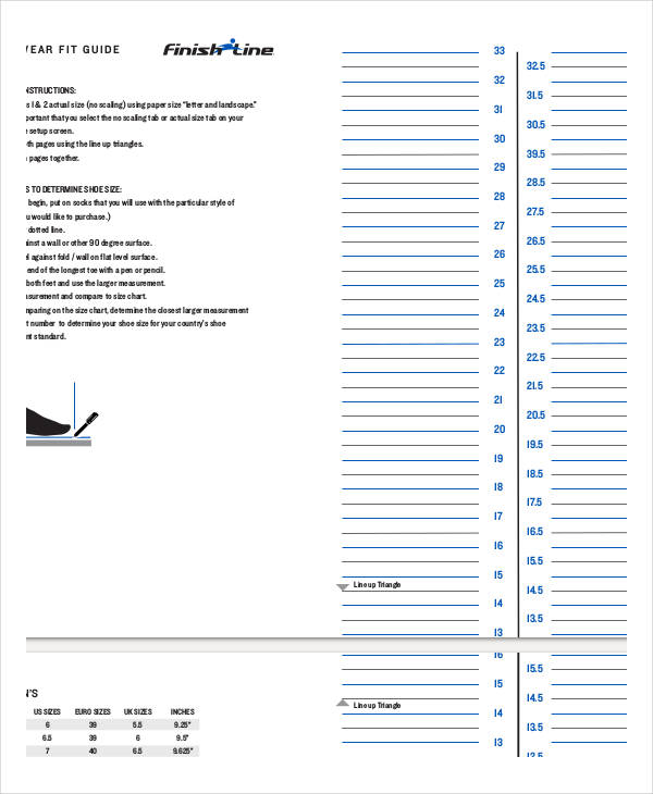 Printable Kids Shoe Size Chart