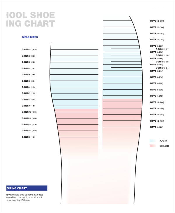 Printable Shoe Size Chart 21  PDF Documents Download