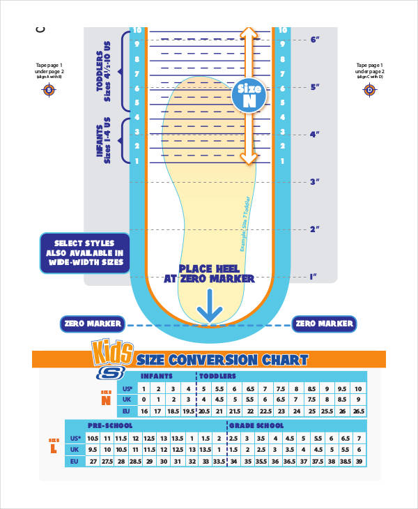 Printable Shoe Size Chart 21+ PDF Documents Download