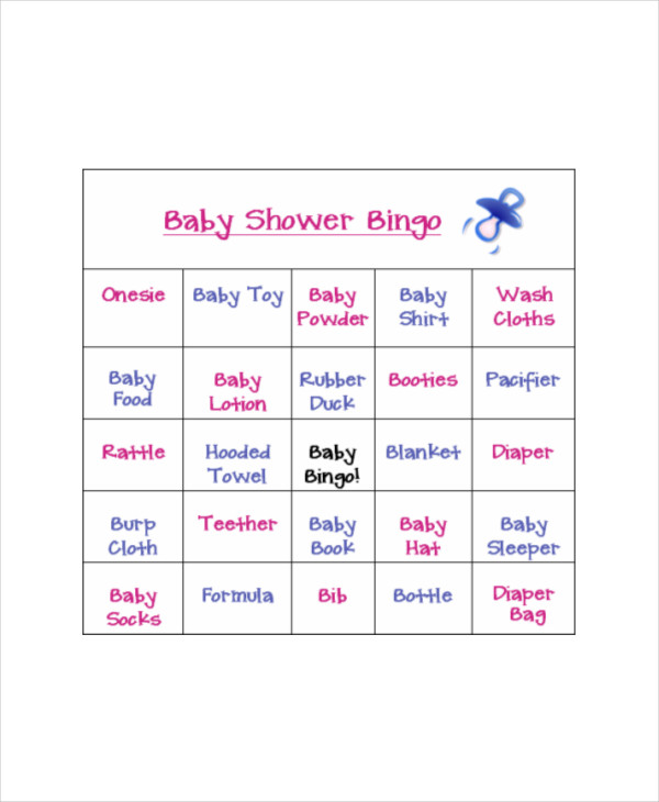 free printable baby shower bingo card