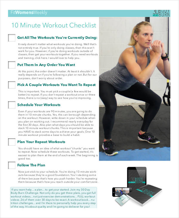 0mins workout checklist template