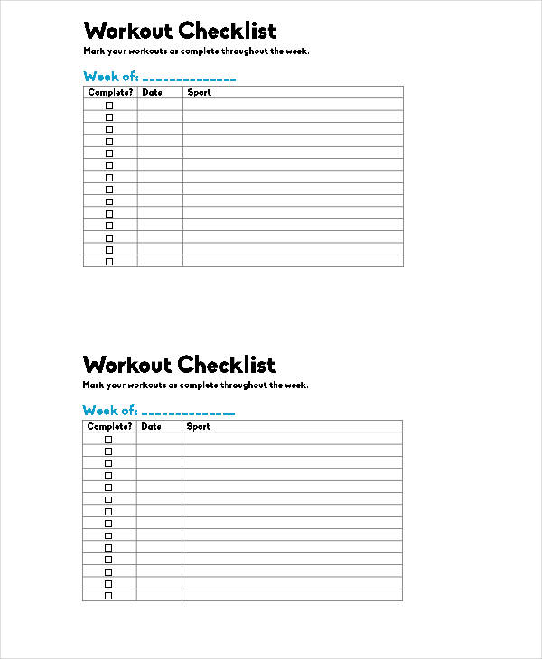 Workout Checklist Template 9 Free Word Pdf Format Download
