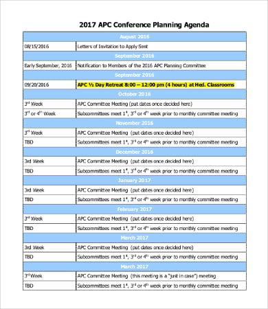 conference planning agenda template