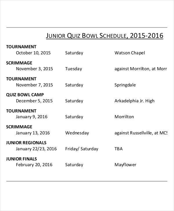 Printable Bowl Schedule Templates 9+ Free PDF Format Download
