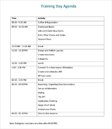 training day agenda template