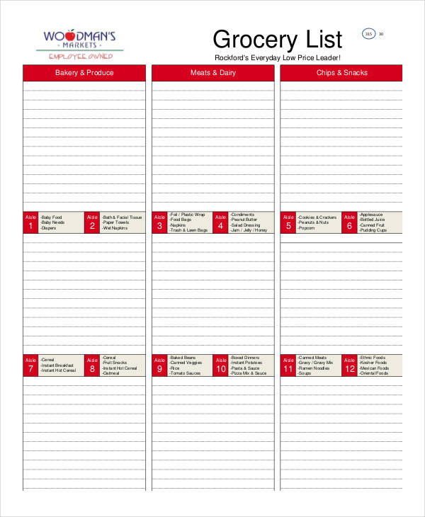 printable blank grocery list template
